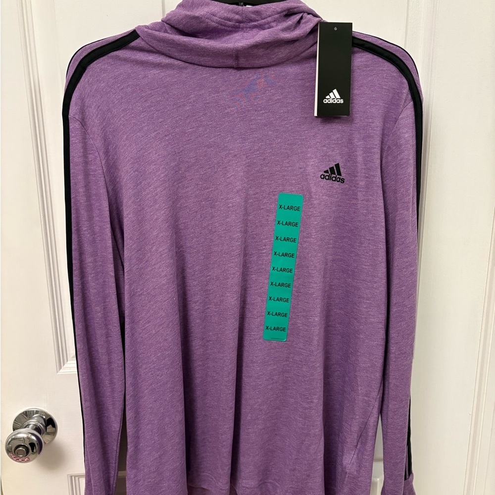 Adidas Purple Hoodie with Black Stripes